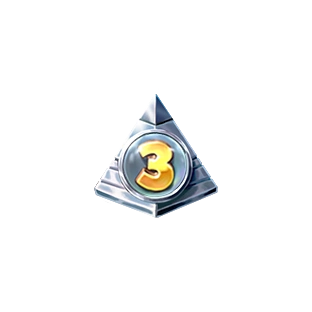 Pirots 5 zilveren upgrade piramide symbool met cijfers 1, 2 en 3